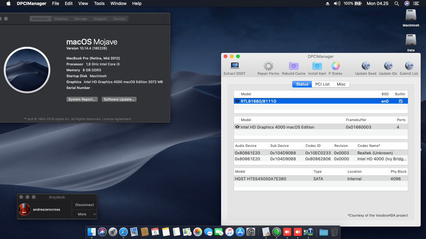 Succes Hackintosh macOS Mojave 10.14.4 Build 18E226 at Sony Vaio SVF142C1WW